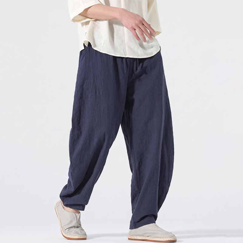 Nimara Ritual Spring Summer Casual Minimalist Drawstring Solid Linen Long Pants Men's Straight Leg Pants With Pockets