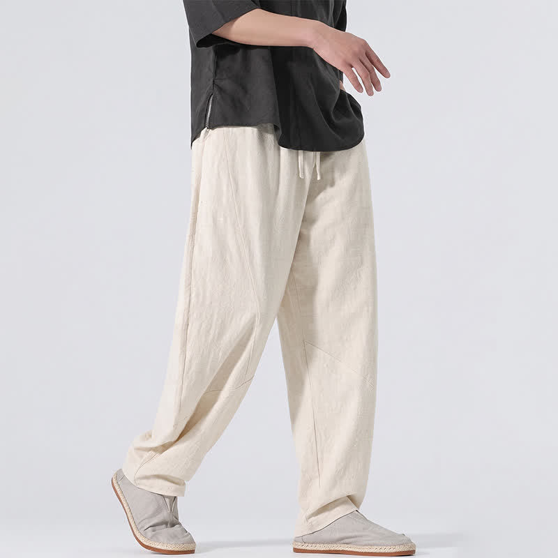 Nimara Ritual Spring Summer Casual Minimalist Drawstring Solid Linen Long Pants Men's Straight Leg Pants With Pockets