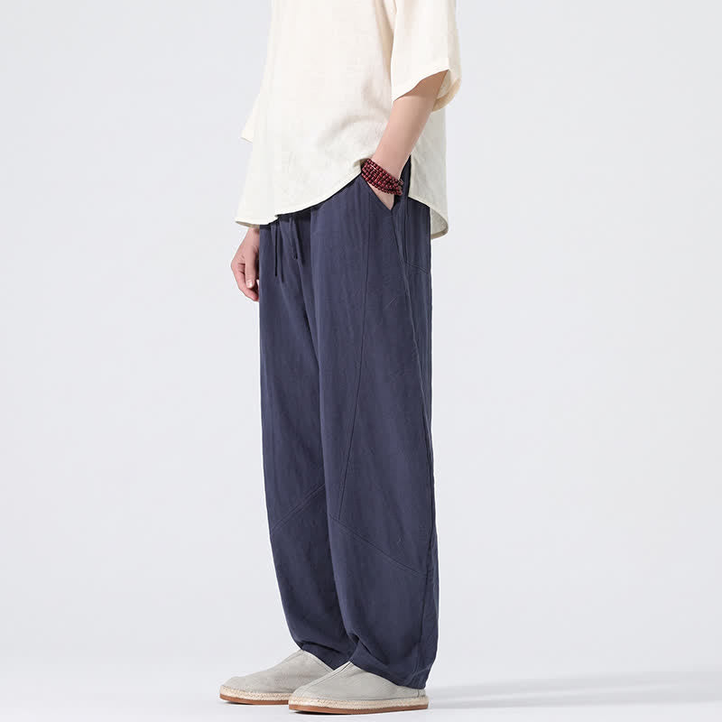 Nimara Ritual Spring Summer Casual Minimalist Drawstring Solid Linen Long Pants Men's Straight Leg Pants With Pockets