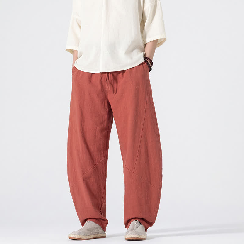 Nimara Ritual Spring Summer Casual Minimalist Drawstring Solid Linen Long Pants Men's Straight Leg Pants With Pockets
