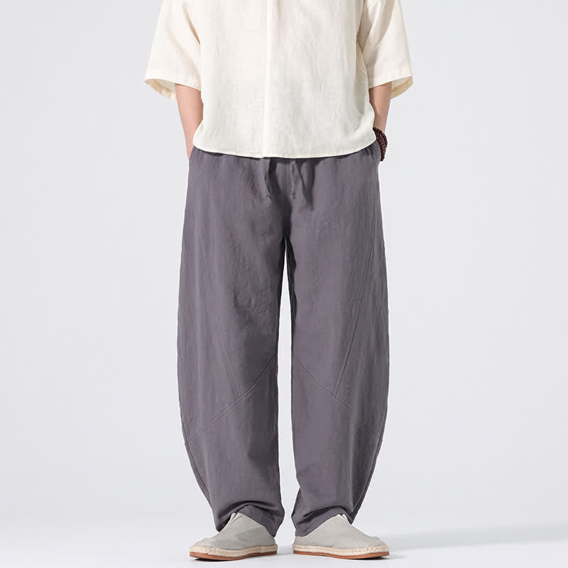 Nimara Ritual Spring Summer Casual Minimalist Drawstring Solid Linen Long Pants Men's Straight Leg Pants With Pockets