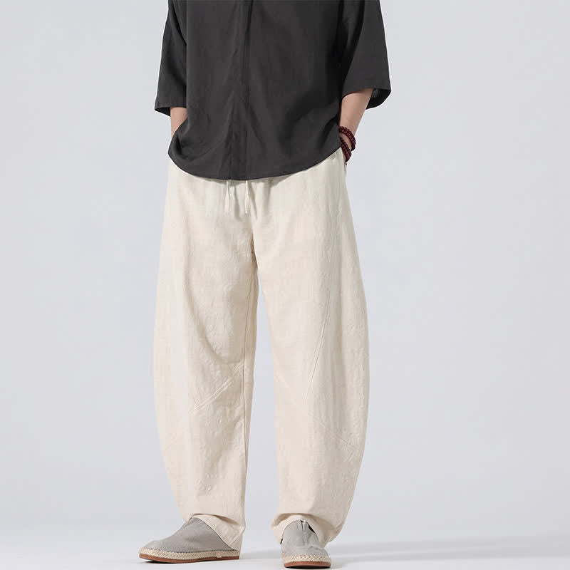 Nimara Ritual Spring Summer Casual Minimalist Drawstring Solid Linen Long Pants Men's Straight Leg Pants With Pockets