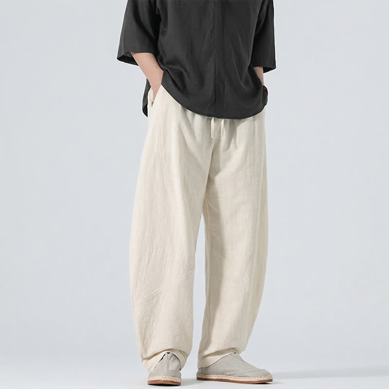 Nimara Ritual Spring Summer Casual Minimalist Drawstring Solid Linen Long Pants Men's Straight Leg Pants With Pockets