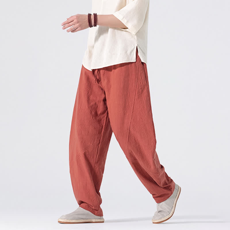Nimara Ritual Spring Summer Casual Minimalist Drawstring Solid Linen Long Pants Men's Straight Leg Pants With Pockets