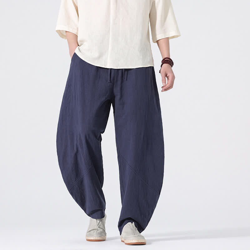 Nimara Ritual Spring Summer Casual Minimalist Drawstring Solid Linen Long Pants Men's Straight Leg Pants With Pockets