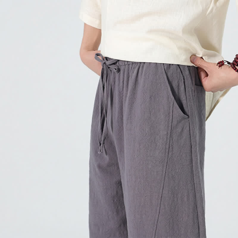 Nimara Ritual Spring Summer Casual Minimalist Drawstring Solid Linen Long Pants Men's Straight Leg Pants With Pockets