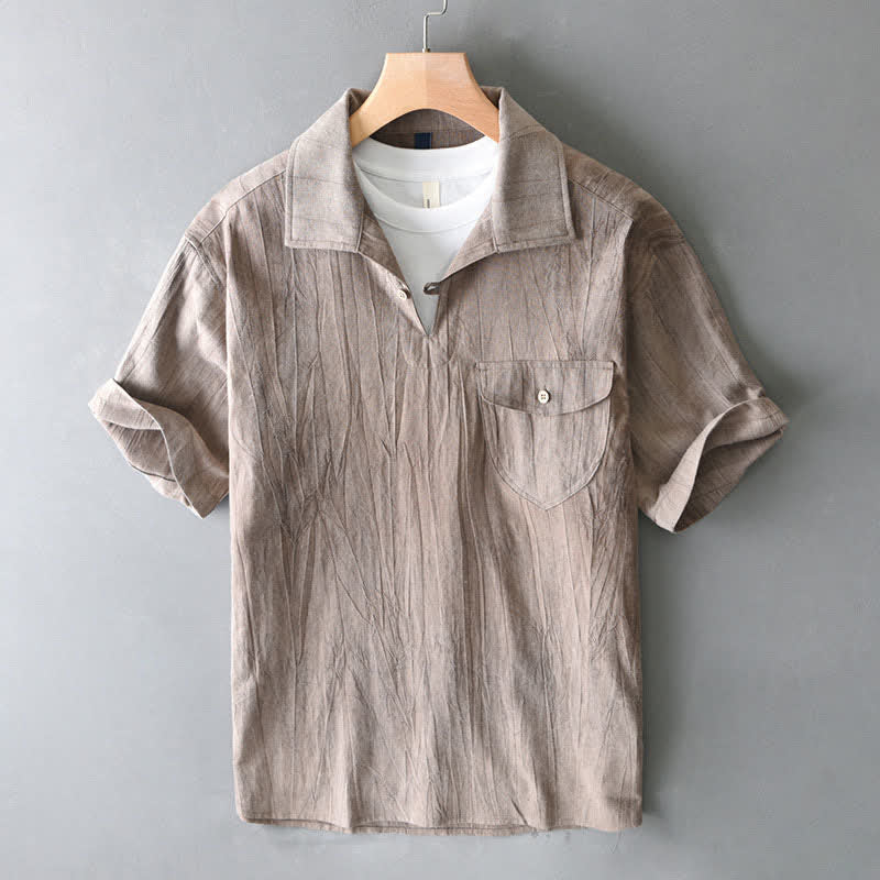 Nimara Ritual Summer Casual Washed Solid Men's Short Sleeve Shirts With Pocket