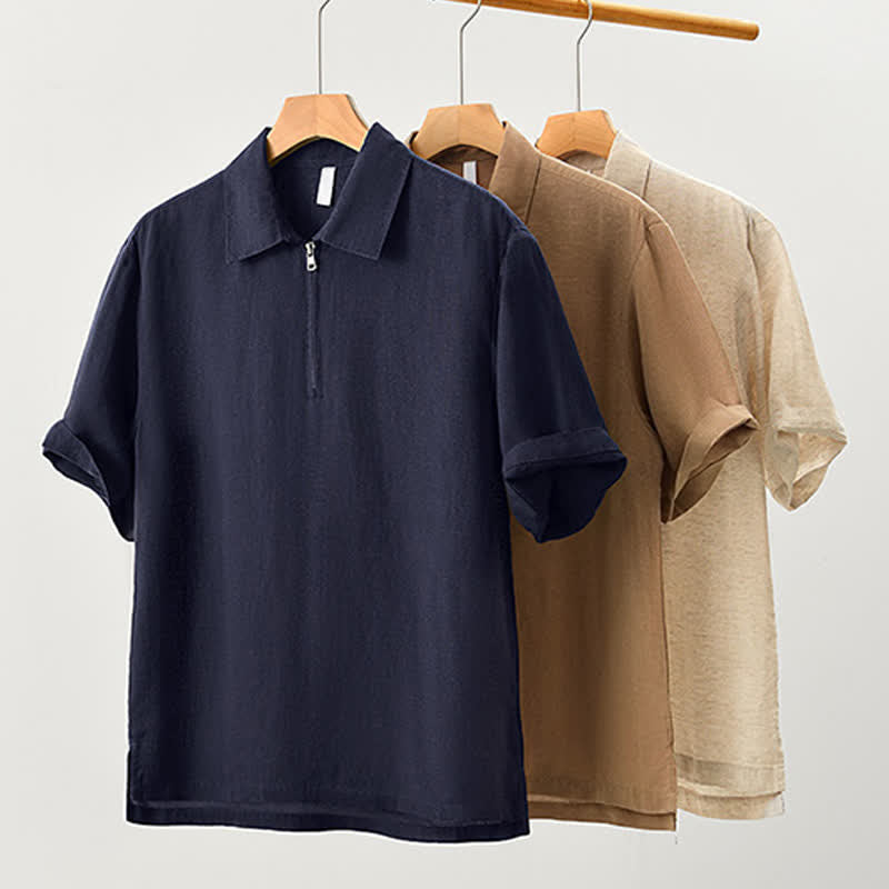 Nimara Ritual Summer Casual Minimalist Quarter Zip Solid Men's Short Sleeve Shirts