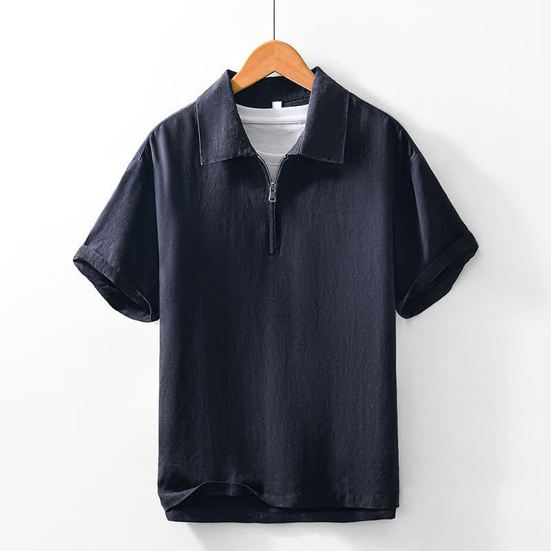 Nimara Ritual Summer Casual Minimalist Quarter Zip Solid Men's Short Sleeve Shirts