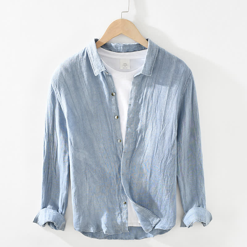 Nimara Ritual Spring Casual Button-Up Solid Linen Men's Long Sleeve Shirts