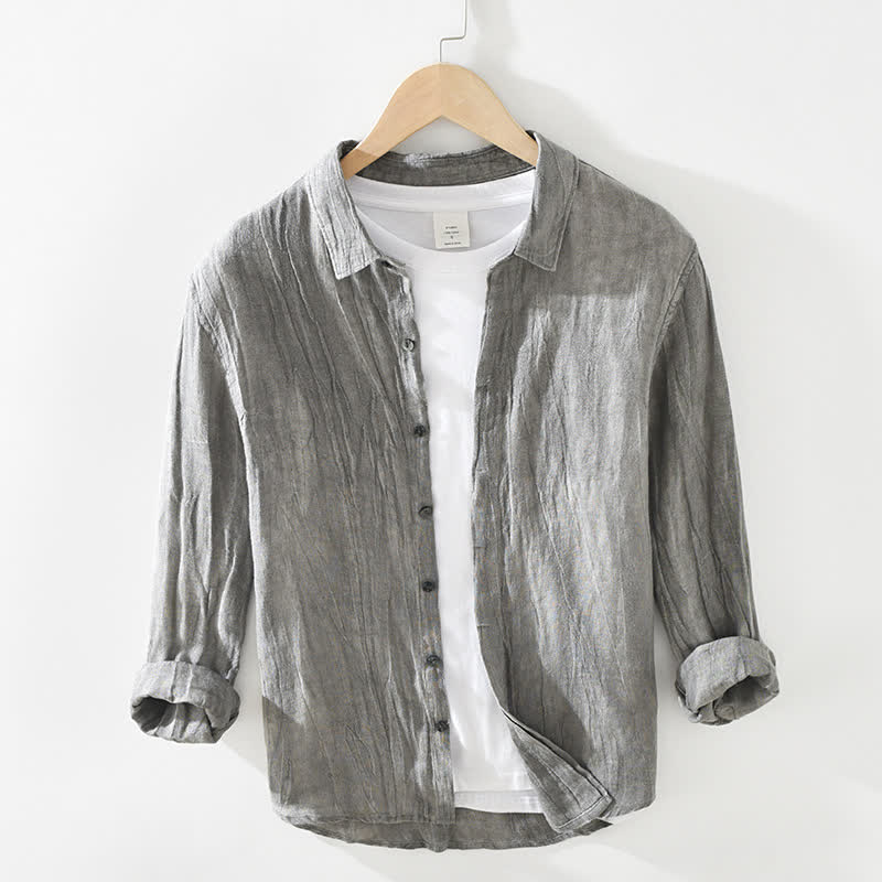 Nimara Ritual Spring Casual Button-Up Solid Linen Men's Long Sleeve Shirts