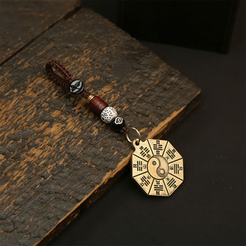 Nimara Ritual Vintage Brass Bagua Pi Xiu Five Emperor Coins Pendant Protection Yin Yang Keychains