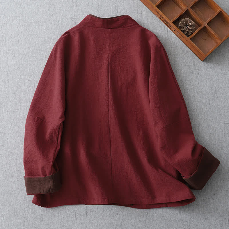 Nimara Ritual Spring Fall Vintage Tang Style Knot Button V-Neck Solid Women's Kimono