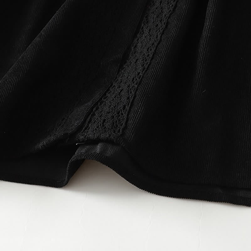 Nimara Ritual Spring Fall Tang Style Vintage Button-Up Pleated Trim Solid Women's Long Sleeve Dress With Pocket