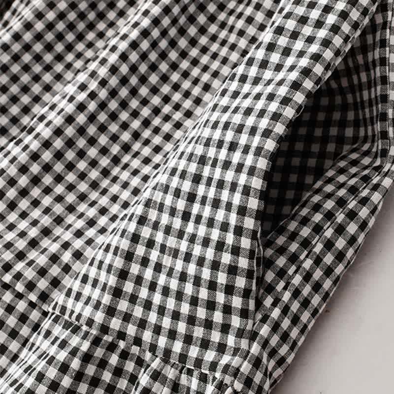 Nimara Ritual Spring Fall Casual Vintage Tiered Plaid Women's Long Sleeve Dress With Pocket