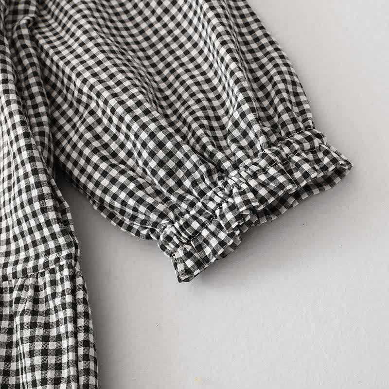 Nimara Ritual Spring Fall Casual Vintage Tiered Plaid Women's Long Sleeve Dress With Pocket
