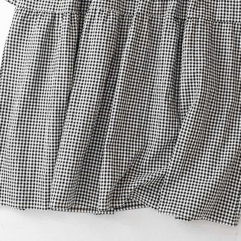 Nimara Ritual Spring Fall Casual Vintage Tiered Plaid Women's Long Sleeve Dress With Pocket