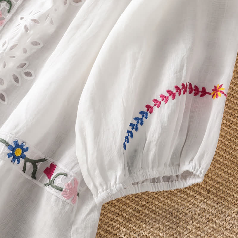 Nimara Ritual Spring Summer Boho Embroidery Floral Women's Short Sleeve Shirts