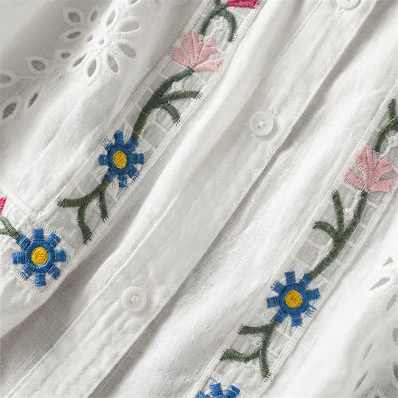Nimara Ritual Spring Summer Boho Embroidery Floral Women's Short Sleeve Shirts