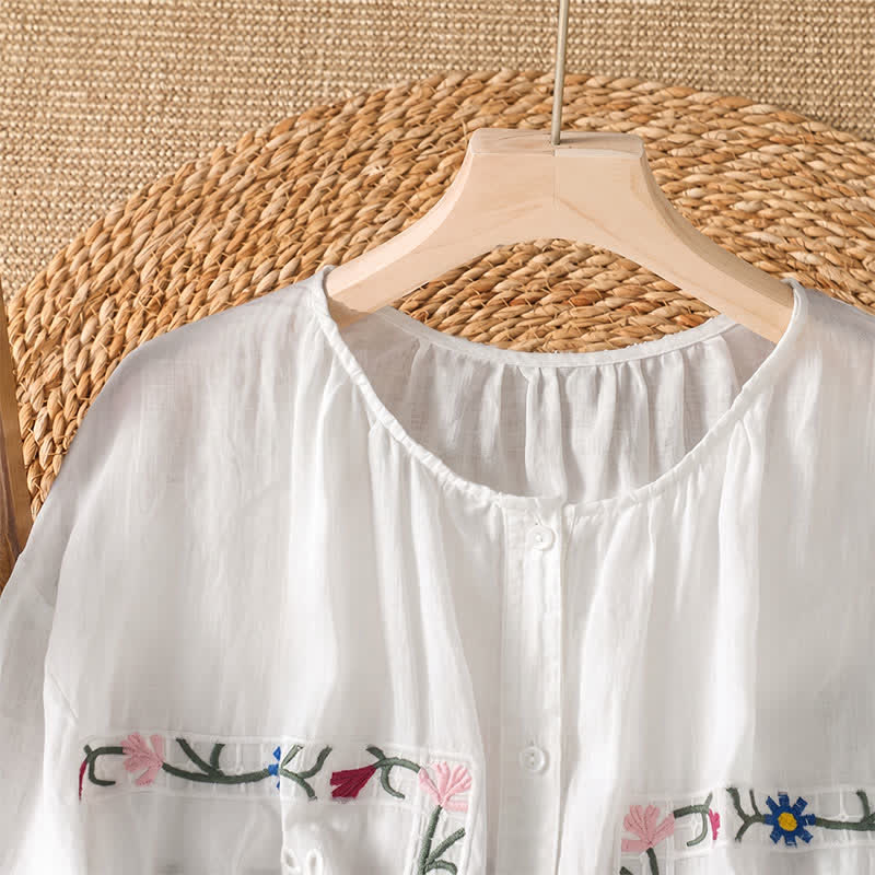 Nimara Ritual Spring Summer Boho Embroidery Floral Women's Short Sleeve Shirts