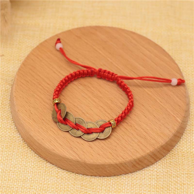 Nimara Ritual Copper Coin Fortune Red String Weave Bracelet