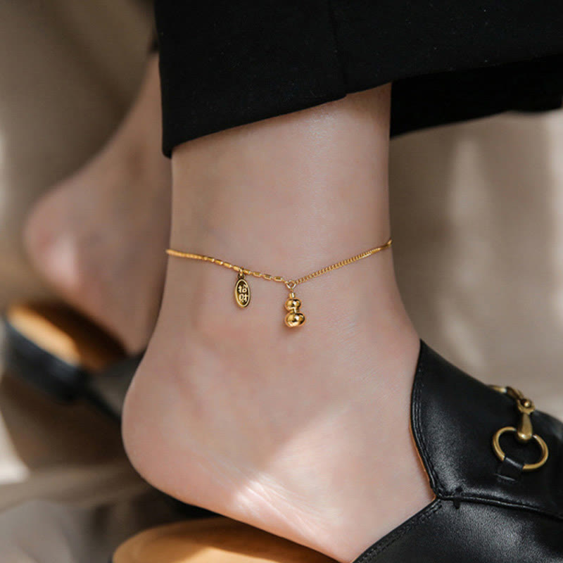 Nimara Ritual 18k Gold Plated Copper Lucky Gourd Design Wealth Buckle Anklet