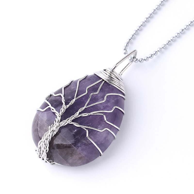 Nimara Ritual Natural Quartz Crystal Tree Of Life Healing Energy Necklace Pendant