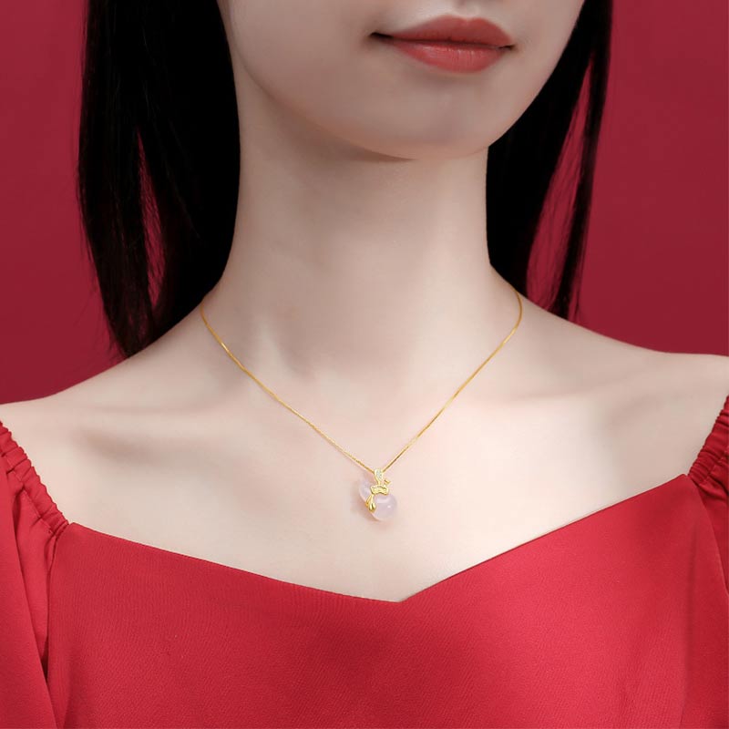 Nimara Ritual Cyan Jade Gourd Lotus Leaf Abundance Pendant Necklace
