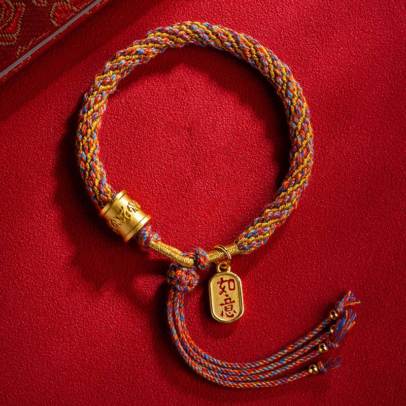 Nimara Ritual Handmade Multicolored Tibetan Om Mani Padme Hum Ruyi Auspicious Charm Braided Bracelet