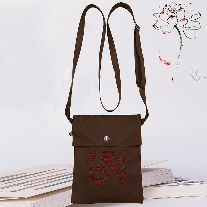 Nimara Ritual Handmade OM Mantra Embroidered Spiritual Mind Practice Cotton Crossbody Bag Shoulder Bag Cellphone Bag