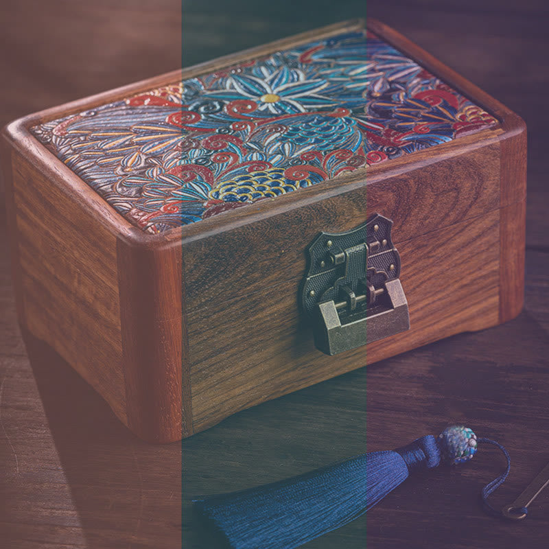 Nimara Ritual Retro Handmade Floral Pattern Rosewood Jewelry Storage Box Lockable Wooden Gift Organizer Box