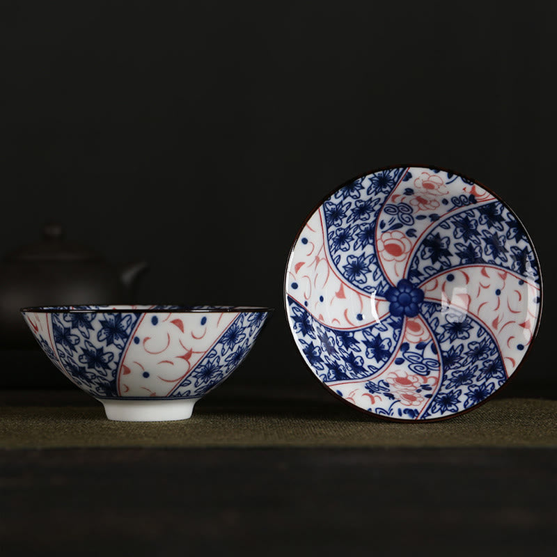 Nimara Ritual Flowers Fu Character Mountains Lotus Cherry Blossoms Ceramic Teacup Kung Fu Tea Cup