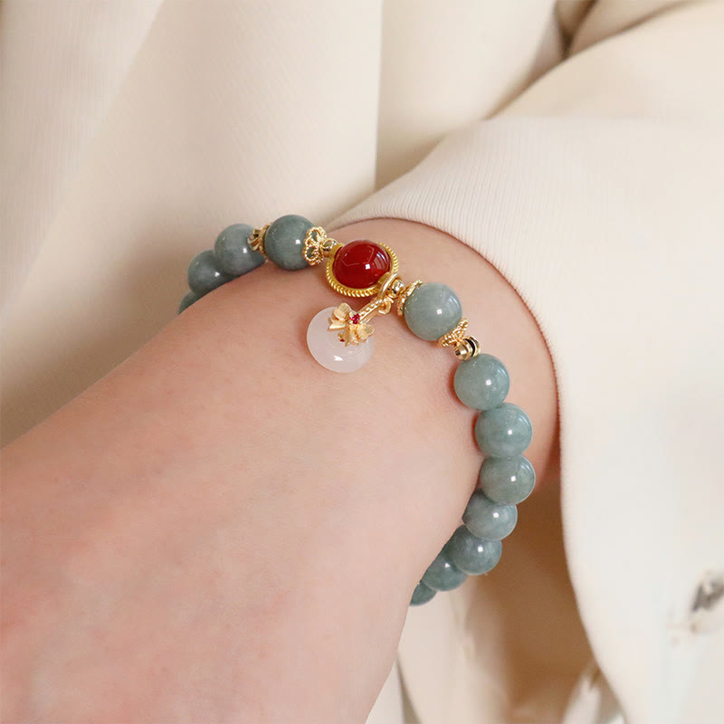 Nimara Ritual Natural Jade Red Agate Pearl Bow Tie Luck Bracelet