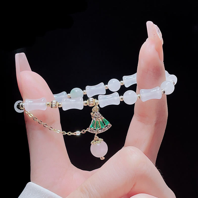 Nimara Ritual Tianshan White Jade Bamboo Pattern Luck Blessing Bracelet