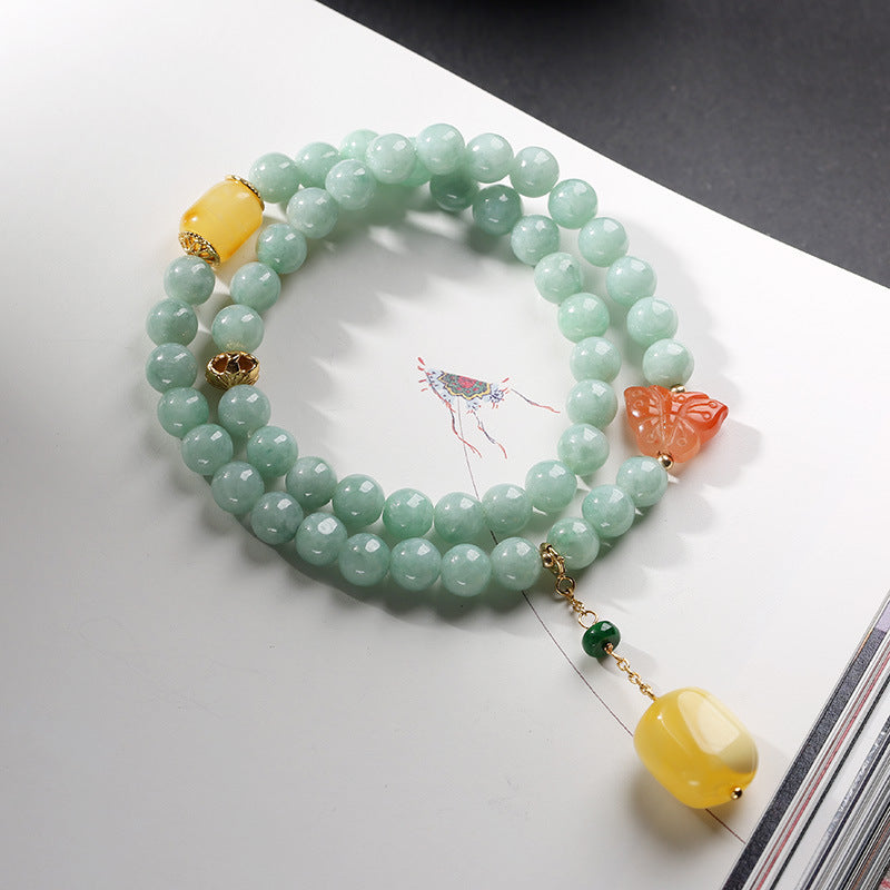 Nimara Ritual 925 Sterling Silver Natural Jade Amber Butterfly Luck Abundance Bracelet