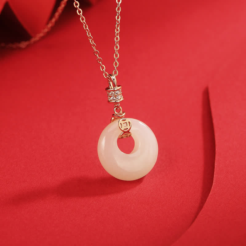 Nimara Ritual 925 Sterling Silver Hetian White Jade Coin Flower Peace Buckle Luck Necklace Pendant