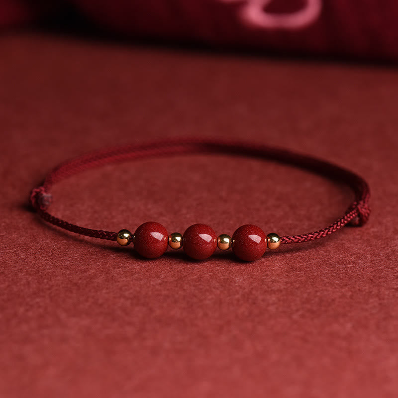 Nimara Ritual Natural Lucky Cinnabar Bead Blessing String Bracelet Anklet