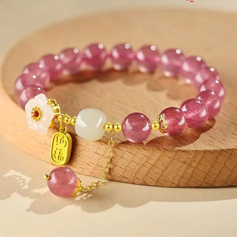Nimara Ritual Strawberry Quartz Fu Character Pink Crystal Healing Bracelet