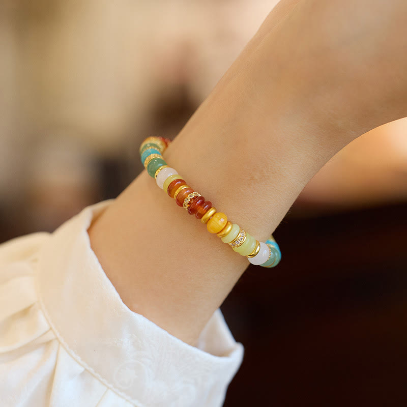 Nimara Ritual Natural Red Agate Jade Rainbow Confidence Bracelet