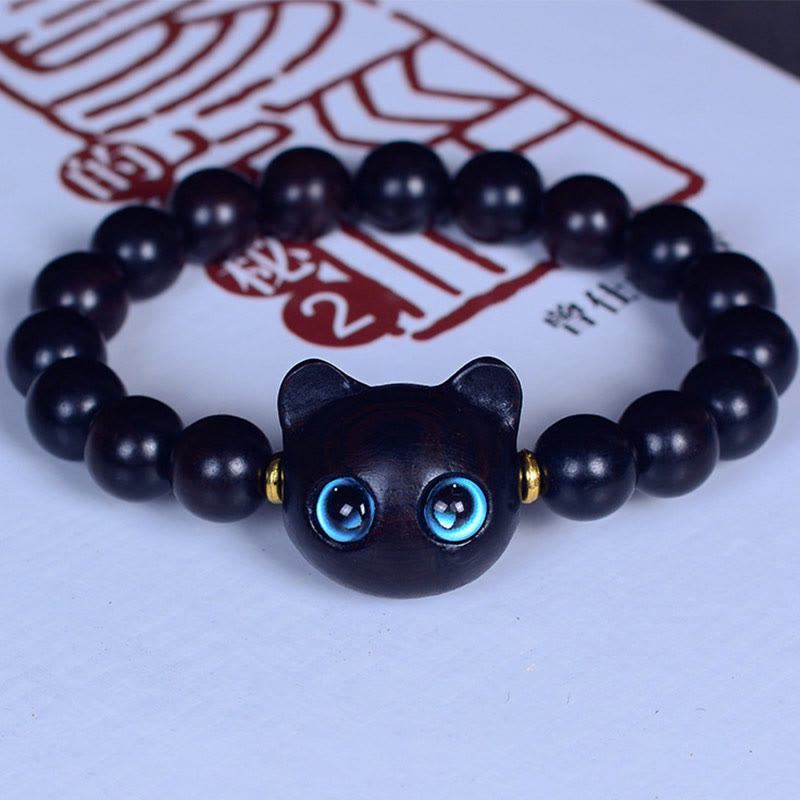 Nimara Ritual Ebony Wood Liuli Glass Lovely Cat Peace Balance Bracelet