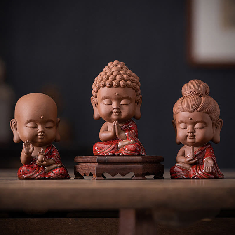 Nimara Ritual Mini Gautama Buddha Sakyamuni Kwan Yin Avalokitesvara Ksitigarbha Serenity Ceramic Desk Decoration