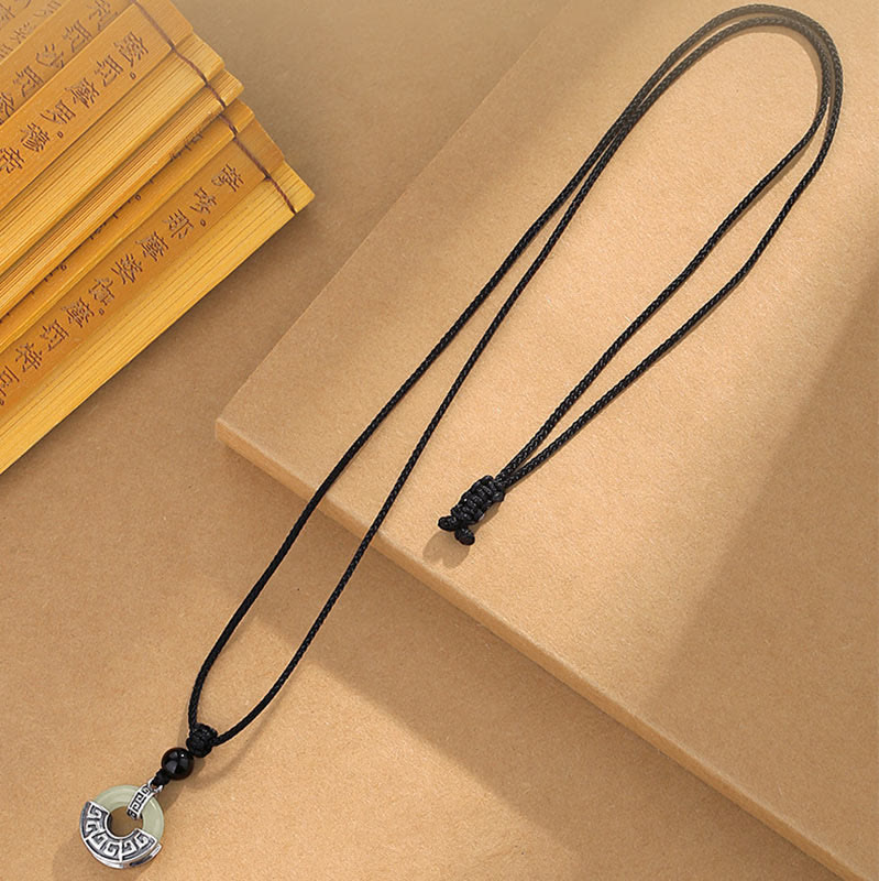 Nimara Ritual 925 Sterling Silver Natural Hetian Jade Peace Buckle Prosperity Necklace Pendant