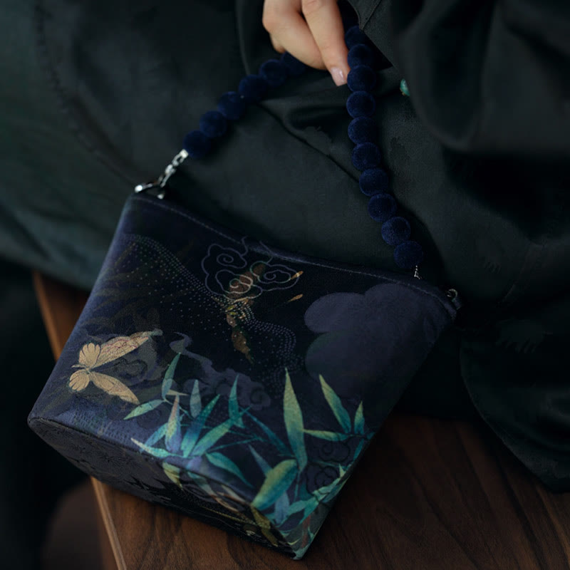 Nimara Ritual Small Bamboo Leaves Butterfly Peony Flowers Magpie Metal Chain Crossbody Bag Shoulder Bag Handbag