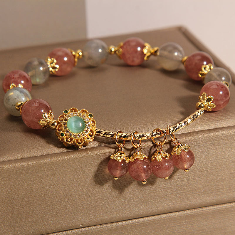 Nimara Ritual Strawberry Quartz Moonstone Healing Tassel Charm Bracelet