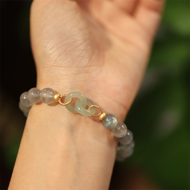 Nimara Ritual Natural Moonstone Heitan Jade Peace Buckle Healing Bracelet