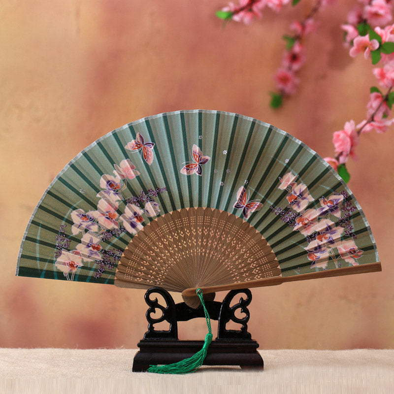 Nimara Ritual Cherry Blossom Lily Butterfly Bamboo Handheld Bamboo Folding Fan 21cm