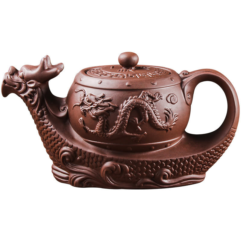 Nimara Ritual Vintage Dragon Auspicious Clouds Purple Clay Ceramic Teapot