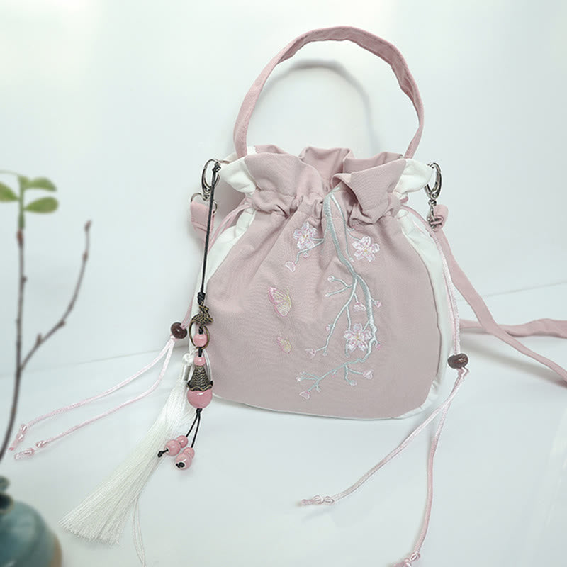 Nimara Ritual Handmade Embroidered Flowers Canvas Tote Shoulder Bag Handbag