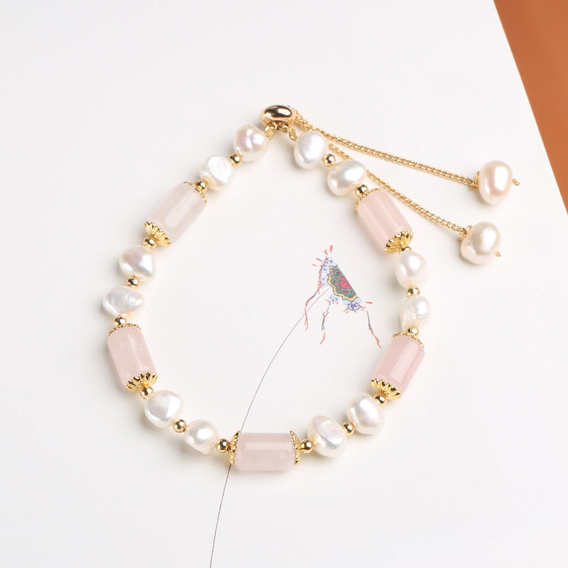 Nimara Ritual Green Aventurine Pearl Pink Crystal Bead Luck Bracelet