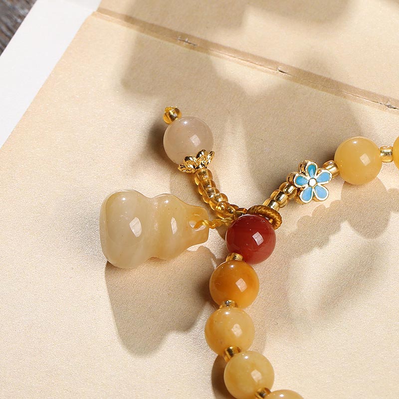 Nimara Ritual Natural Golden Silk Jade Gourd Charm Wealth Luck Bracelet